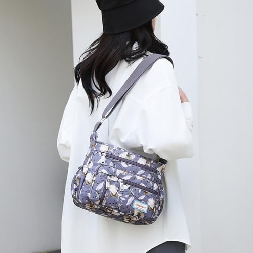 Image of Crossbody Bag for Women Nylon Multi pockets Shoulder Bag Waterproof Floral Messenger Satchel Purses and Handbags