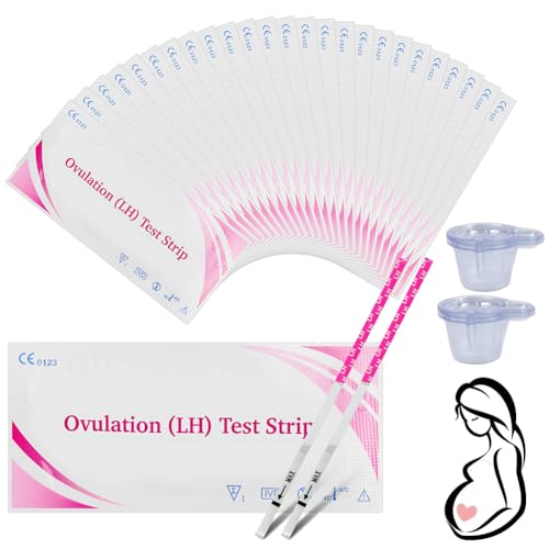 Beugo 25 PCS Kit Completo de Prueba de Ovulación, Prueba de Fertilidad Femenina, 25 Tiras de Test de Ovulación + 25 Vasos de Recolección, LH50 (25mIU/ml) Prueba de Ovulación de Alta Sensibilidad