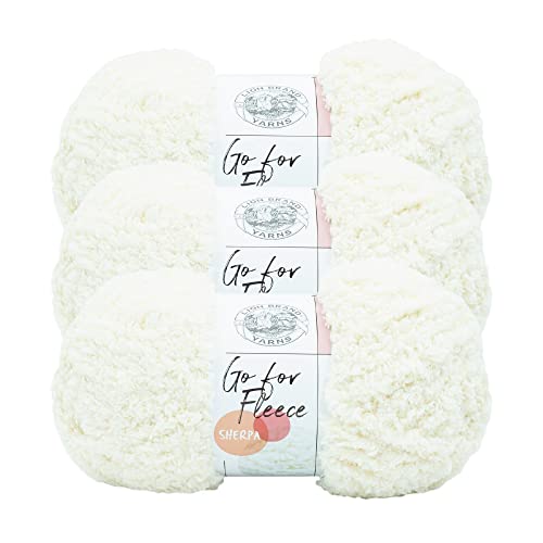 Lion Brand Yarn, Go for Fleece Sherpa Jumbo Yarn for Knitting, Crochet, and Crafts, Cream, 3 Pack, Soft Fiber for Cozy Blankets, Plush Hoodies, and Fluffy Stuffed Animals
