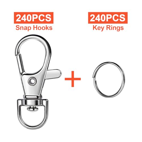 Image of LEOBRO 480PCS Lobster Claw Clasps and Key Rings, Keychain Making Kit - 240PCS Keychain Clips and 240PCS Key Chain Ring, Split Rings, for Key Chains, Crafts, Lanyard, Key, Jewelry Making