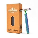 Lama non inclusa Rasoio di sicurezza a doppio bordo per uomini e donne, in metallo color arcobaleno, classico  sostenibile e riutilizzabile  adatto per tutti i rasoi DE  VINTAGE BARBER LONDON