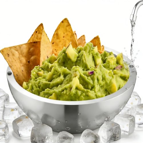 Fundolla 304 Stainless Steel Dip Chiller Bowl, 35 Oz Double Walled Insulated Ice Serving Bowl, Dishwasher Safe, Ideal for Parties, Guacamole, Salsa, And Cold Appetizers