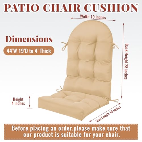 Image of Geelin 4 Pcs Outdoor Patio Chair Cushion Thick High Back Adirondack Chair Cushion Tufted Weather & Fade Resistant Anti-Slip Outside Rocking Chairs Pads with Ties 44 x 19 x 4 Inch (Beige)