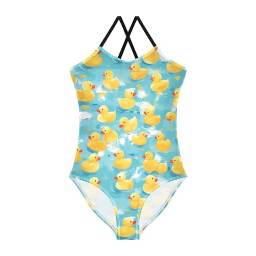 Cute Yellow Rubber Ducks Ducklings Soap Kids Girls One Piece Swimsuits Summer Swimming Suits with Adjustable Straps