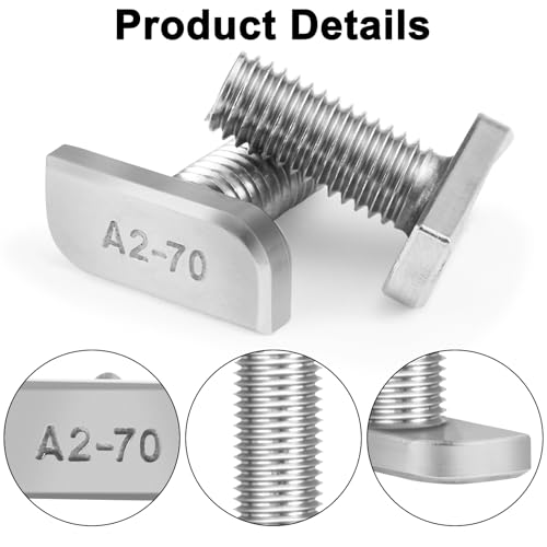 Image of 20Pcs T-Slot Bolt M8x20mm 304 Stainless Steel T Slot Drop-in Bolt - Sliver | A2-70 T-Shaped Bolt Screw for Aluminum Extrusion Profile Photovoltaic Solar Mounting, T-Slot Insertion Bolts