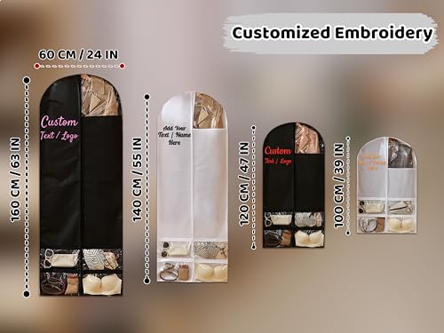 Personalized Dress Bags for Gowns Long, 63'' 55'' 47'' 39'' Custom Garment Bag Embroidered Name/Text Suit Bag Hanging Covers for Closet Storage Travel Breathable Garment Holders for Men Women2