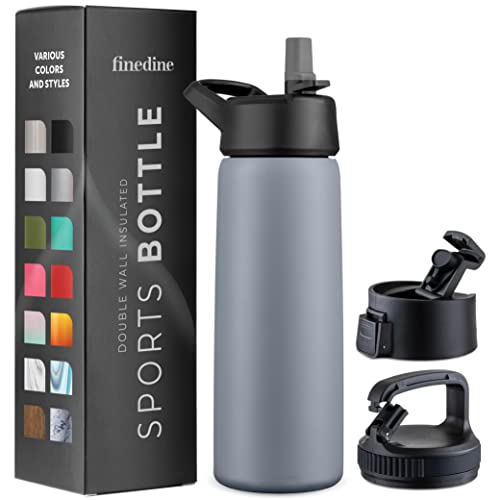 Triple Insulated Stainless Steel Water Bottle with Straw Lid - Flip Top Lid - Wide Mouth Cap (750 ML) Insulated Water Bottles, Keeps Hot and Cold - Great for Hiking & Biking (Modern Lava Gray)
