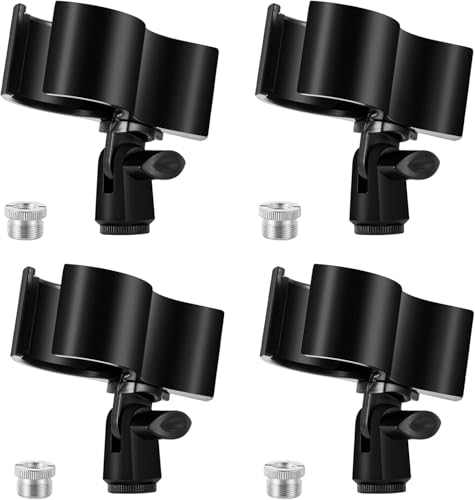 BILIONE 1 grand clip de microphone, support de micro réglable pour microphones avec diamètre extérieur de 3,2 cm à 5,8 cm, avec adaptateur à vis mâle de 1,6 cm vers femelle de 0,95 cm (1)