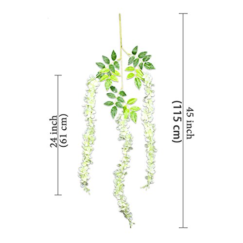 Gpark 12 Pack /45 Inch /3.7Ft Wisteria Artificial Fake Flower Bushy Silk Vine Ratta Hanging Garland For Wedding Party Garden Outdoor Greenery Home Wall Deco Milk White #TOP1