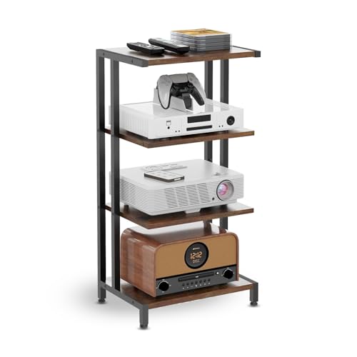 Hocomay HiFi Stand With Storage Shelf 4-Tier Record Player Stand AV Media Corner Shelf for Living Rooms & Studies Stereo Racks and Stands Media Audio Tower Cabinet28D x 42W x 81H cm