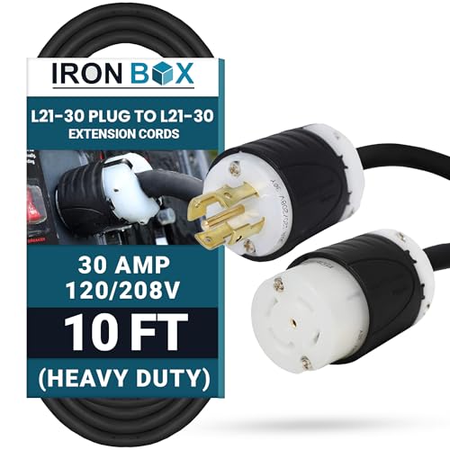 IronBox Electric - L21-30 Extension Cords - L21-30 Plug to L21-30 Connector - 30A, 120/208V 3 Phase - 8/5 SOOW Heavy Duty Extension Cord - Ideal for Industrial, Commercial & Construction Use(10 ft)