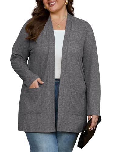 Image of OLRIK Plus Size Cardigan for Women 2026 Lightweight Open Front with Pockets