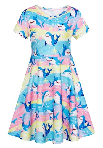 RAISEVERN Vestido casual de verano para niñas de 2 a 9 años, Acuario-08, 7-8 años