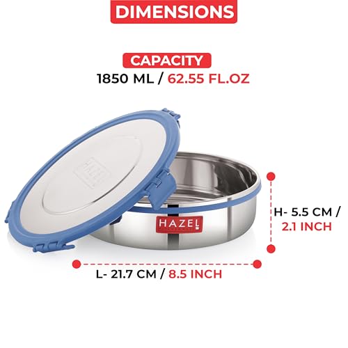 Image of HAZEL Stainless Steel Flat Khakra & Papad Storage Container, 1850 Ml, Airtight Dabba, Silver