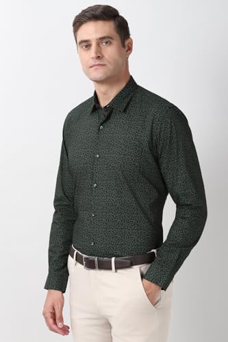 Image of Peter England Men's Printed Formal Shirt with Nature-Inspired Motifs - 100% Cotton, Full Sleeves, Regular Fit