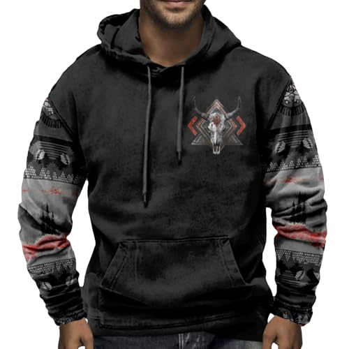 ZOCAVIA Men's Aztec Western Hoodie Cowboy Pullover Hoodie Oversized Vintage Country Sweatshirt Graphic Hoodie Plus Size