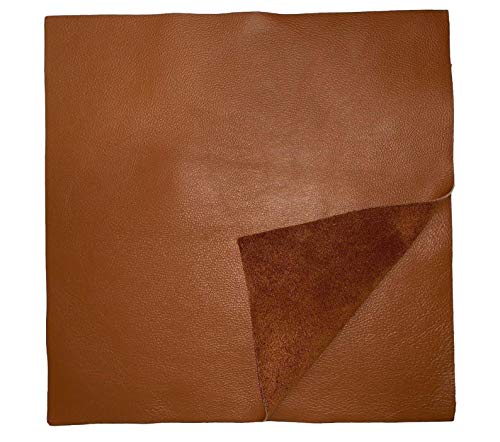 Natural Grain Cow Leathers: 12'' X 12'' Pre-Cut Leather Pieces (Cognac, 1 Piece) #TOP10