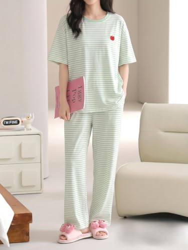 Image of Louis Luxe Cotton Blend Womens Korean Night Dress || Full Pyjama Set || Korean Nightsuit ||Women Nightwear ||Round Neck Full Sleeve Nightsuit || Loungewear || Everyday Nightdress (ND-12)