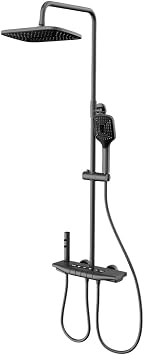 Thermostatic Shower System, 4 Piano Keys Shower Mixer Set, Square Shower Set with Bath Tap, Digital Display, Hydroelectric Power, Booster Spray Gun, Height Adjustable- Gray