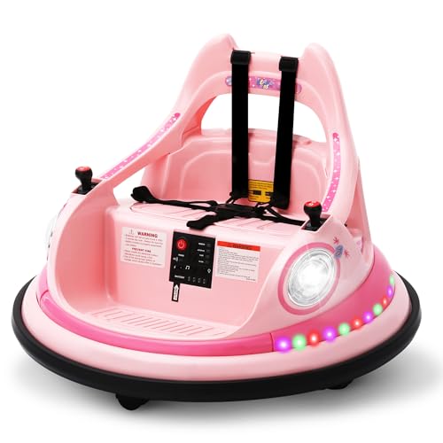 Image of 12V Electric Ride On Bumper Car for Toddler & Kids Ages 1.5-6 Years with Remote Control, 2PCS DIY Stickers, 360 Degree Spin, Lights, Sounds, Pink