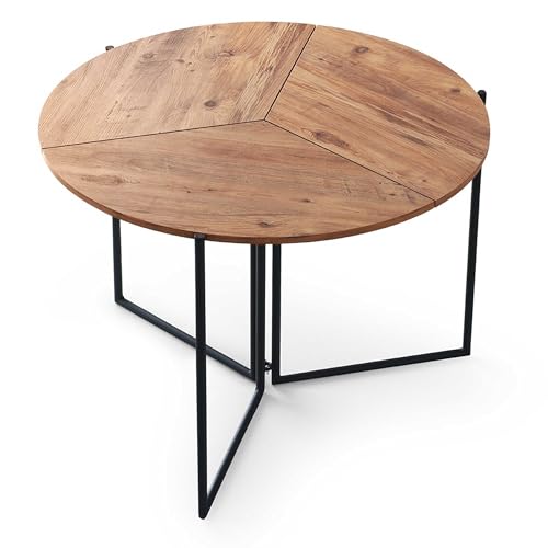 Menzzo Table Ronde Pliable Gain de Place Origami Ø100cm Chêne Clair et Métal Noir