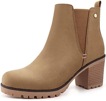 JABASIC Women Casual Suede Ankle Booties Block Heel Slip On Chelsea Boots (8,LT Brown)