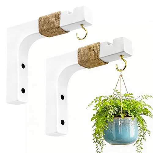Decorative Pine Wood Hooks 2 Pack - 6 Inch Farmhouse Wall Mounted Plant Hanger for Indoor Hanging Plants,Basket,Lights & Home Decor,Rustic Home Garden Decor