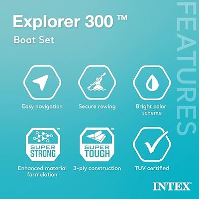 INTEX Explorer Compact Inflatable Boat Series: Dual Air Chambers Welded Oar Locks Grab Handles Bow Rope Sporty Design