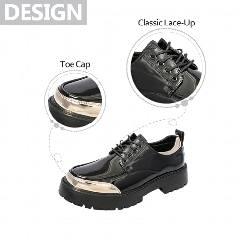 Mens Patent Leather Lug Sole Platform Oxfords Classic Splicing Color Round Toe Chunky Heel Casual Derby Shoes for Office Work Business Daily Dress Shoes2