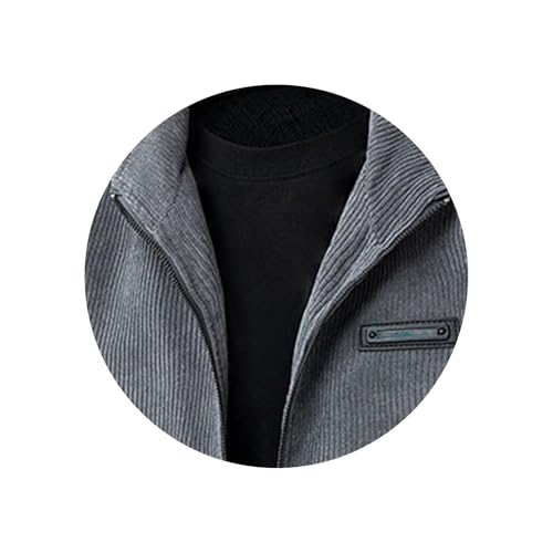 Mens Corduroy Jacket Texture Lapel Shirt Thick Full Zip Coat with Multi-Color2
