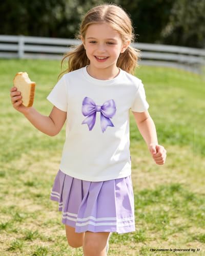 Image of Betusline Girls Skirt Set JK School Uniform 2-Piece Outfit - Short Sleeve & Webbing Solid Skirt,4-14Y