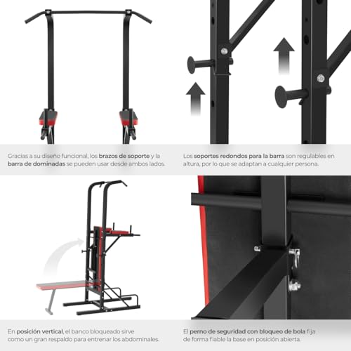 tectake® Banco Musculación Multifuncional, Plegable, Barra Dominadas, Soporte Barra Pesas, Multiestación Musculación, Gimnasio en Casa, Ejercicio en Casa, Fitness - Negro - imagen 6