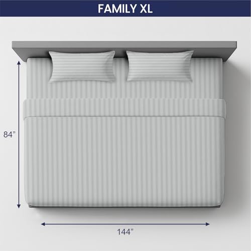 Image of SGI 144 inchx84 inch 4 Pc Family XL Sheet Set 600 TC 15 inch Deep, Light Gray Stripe