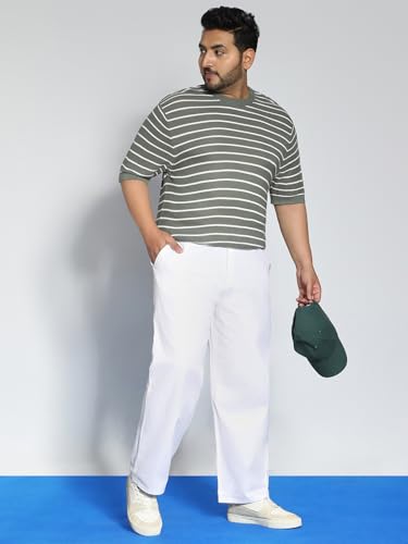 Image of Urbano Plus Men's Loose Mid Rise Baggy Fit Solid Chino Trousers Non-Stretchable
