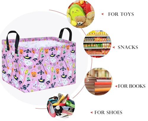 Image of Happy Halloween Ghost Storage Basket Gift Laundry Bins Collapsible Storage Baskets Box Laundry Nursery Hamper for Home and Office Decoration with Handles