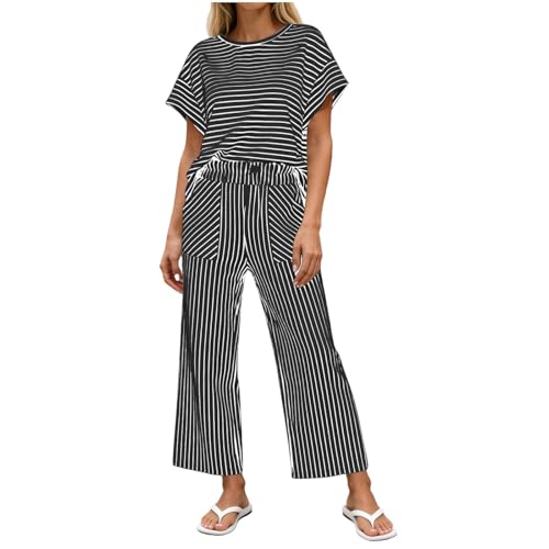 Chándal de mujer con cintura elástica conjunto de 2 piezas de manga corta y pantalón holgado