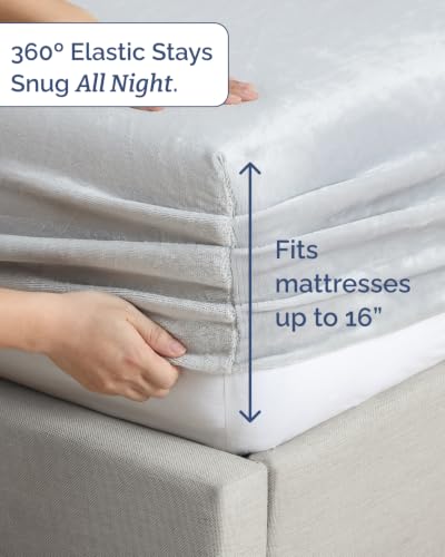 Image of Fleece Sheets Twin Size Set - 3-Piece Velvet Flannel Sheet Set - Grey