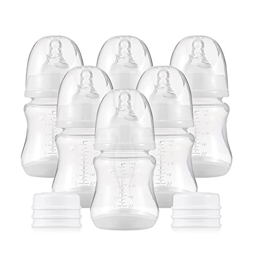 哺乳瓶, 哺乳びん シリコンニップル&収納カバー付き 哺乳びん 離乳食用 グレードPP ミルク収納ボトル 容量180ml 哺乳瓶 赤ちゃんの必需品 ホワイト&6個パック