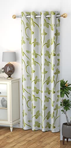 GOYTEX Premium 1 Piece Polyester Curtain Leaf Pattern Eyelet Window and Door Light Filtering Curtains 5 feet Long Set of 1 (Green, Window 4 Feet x 5 Feet)