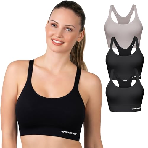 Skechers 3 Pack Womens Sports Bra, Sostén Deportivo, Racerback Keyhole, Athletic Yoga Multipack