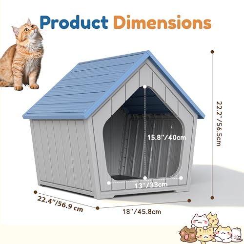 Image of Cat Litter Box Enclosure, Hidden Covered Litter Box Furniture with Air Holes, Resin Outdoor Cat House Weatherproof, Wide Opening Design for Easy Cleaning, Blue