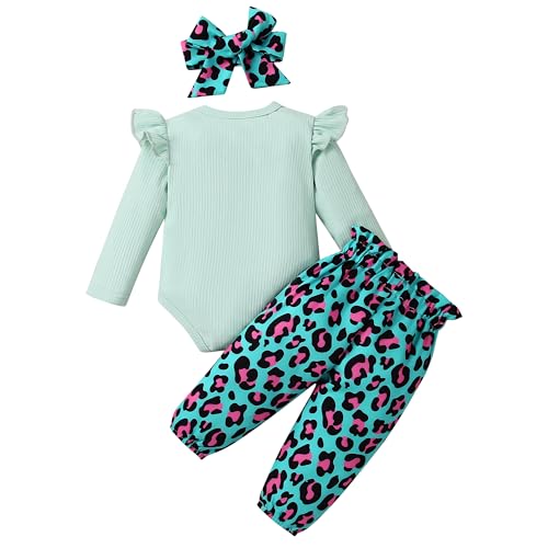 Image of DISAUR Baby Girls Clothes Newborn Infant Baby Girls Outfit Long Sleeve Ruffle Romper Floral Pants Headband Sets 0-18 Months