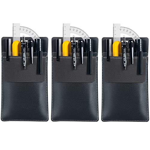 Cobak Pocket Protector, Leather Pocket Pen Holder Organizer Pouch For Shirts Lab Coats Pants Pen Sleeve - Multi-Purpose Pen Pocket Holds Pens Pointers Pencils Notes Card Ruler - 3 Pack Black #TOP24