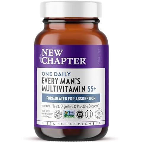 New Chapter Men's Multivitamin 50 Plus for Brain, Heart, Digestive, Prostate & Immune Support with 20+ Nutrients + Astaxanthin - Every Man's One Daily 55+, Gentle on The Stomach - 96 ct Cover