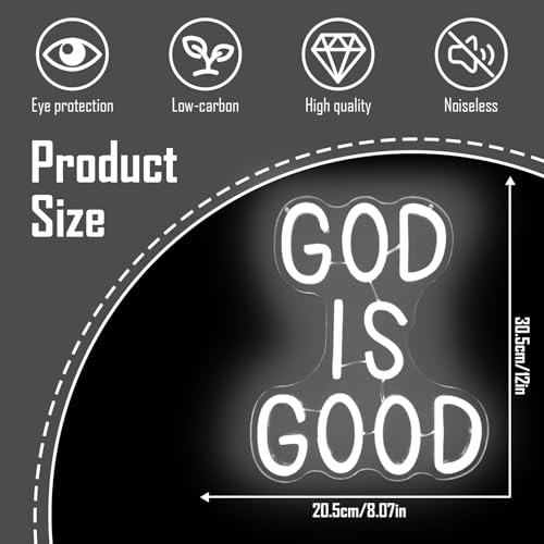 Image of God is Good Neon Sign Preppy Room Decor Jesus Led Neon Light Sign God Is Good Christian Wall Decor Aesthetic Light Up Sign for Home Bedroom Religious Church Events Easter Gift Decoration