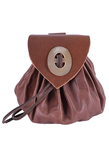 Preisvergleich Produktbild Unbekannt Geldbeutel mit Hornknopf, rotbraun Lederbeutel, groß Ledertasche - Wikinger - LARP - Mittelalter