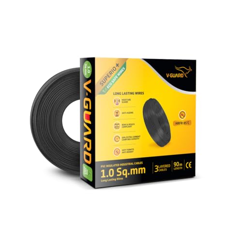 Image of V Guard Superio+ Eco Safe Triple Layered HRFR PVC Wiring Cables (Black, 1 Sqmm)