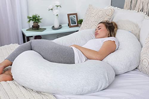 Image of Pharmedoc Pregnancy Pillows, C-Shape Full Body Pillow - Jersey Cover Light Grey - Pregnancy Pillows for Sleeping - Body Pillows for Adults, Maternity Pillow and Pregnancy Must Haves, New Mom Gifts