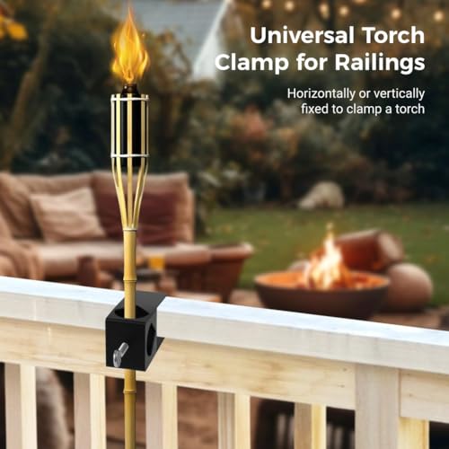Set of 6 Deck Torch Clamps for Railings, Porches, and Tables, Universal Mount Bracket for Outdoor Torches, Fences, Poles