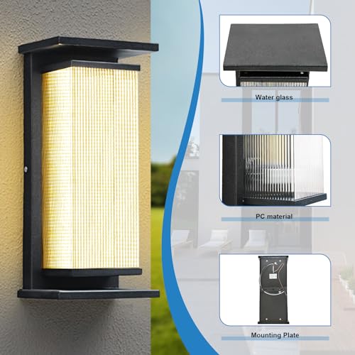 Outdoor Wall Lamp with Clear Glass Casing for Garage Doorway Entryway Patio, Waterproof Exterior Wall Light Fixtures with E26 Base Socket, 1-Pack (Modern Black)
